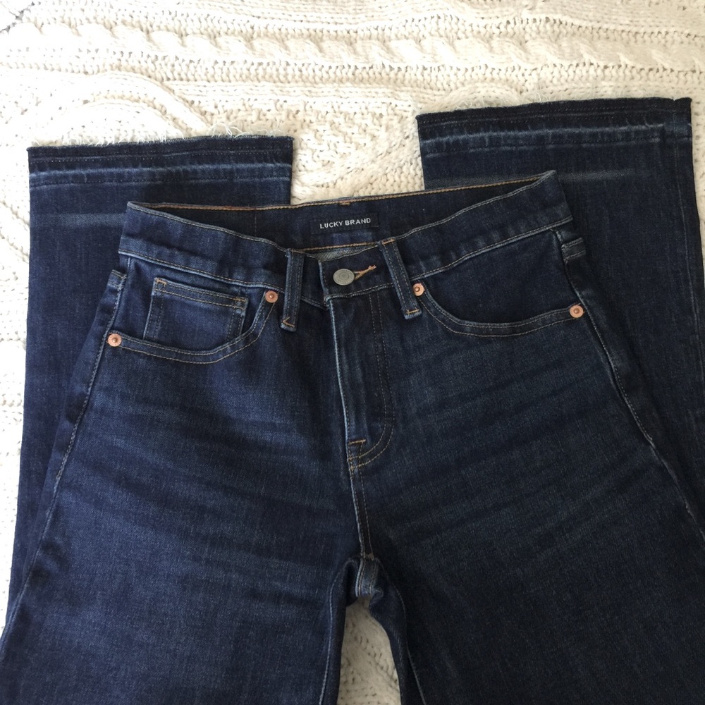 Lucky Brand Dark Wash Mid Rise Ava Crop Mini Boot